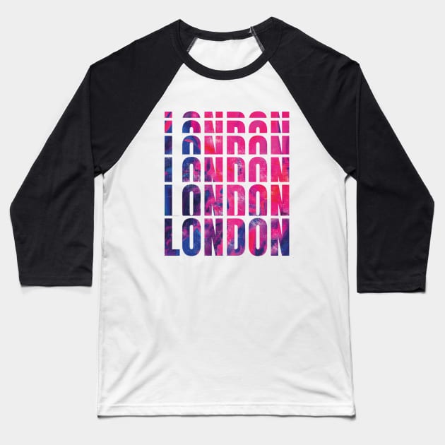 Colourful textured London typography design Baseball T-Shirt by stu-dio-art